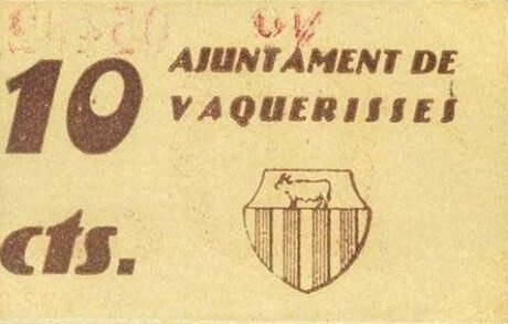 Аверс банкноты 10 centimes vacaris (Hiszpania)