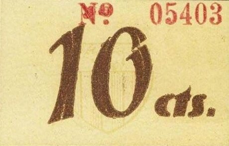 Реверс банкноты 10 centimes vacaris (Hiszpania)