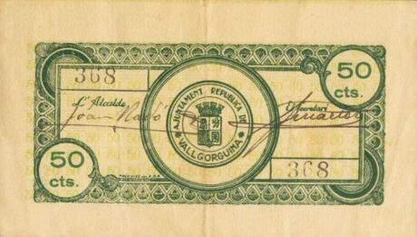 Реверс банкноты 50 сантимов Вальгоргина (Испания)