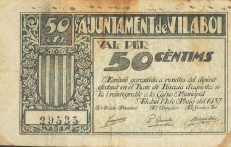 Аверс банкноты 50 centymów Vilaboy (Hiszpania) 1937