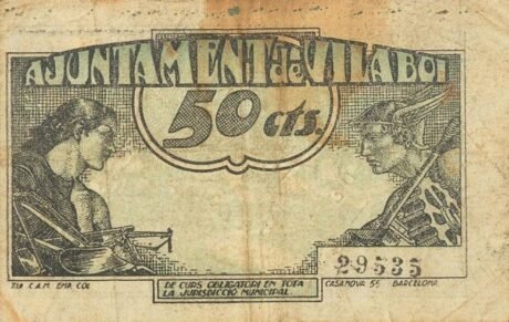 Реверс банкноты 50 centymów Vilaboy (Hiszpania) 1937