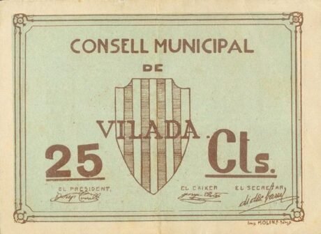 Аверс банкноты 25 centymów Vilada (Hiszpania)