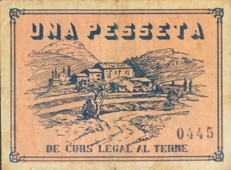 Реверс банкноты 1 peseta Vilada (Spain)