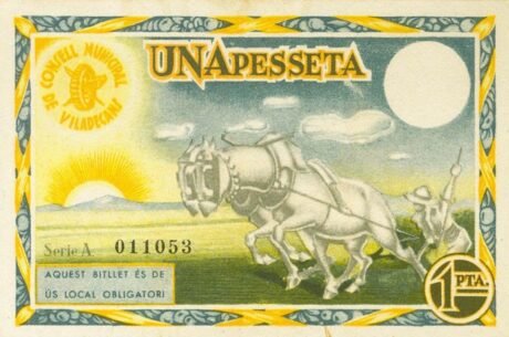 Rewers banknotu 1 peseta Viladecans (Hiszpania) 1937