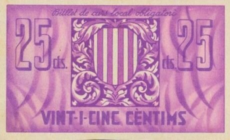 Реверс банкноты 25 centymów Vilamajor (Hiszpania) 1937