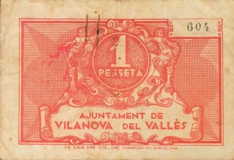 Реверс банкноты 1 peseta Vilanova del Vallès (Hiszpania)