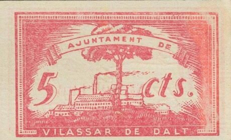 Реверс банкноты 5 centymów Vilassar de Dalt (Hiszpania) 1937
