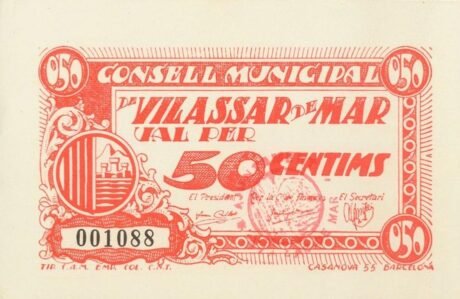 Аверс банкноты 50 centymów Vilassar de Mar (Hiszpania)