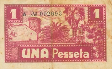 Реверс банкноты 1 peseta Vilassar de Mar (Hiszpania) 1937