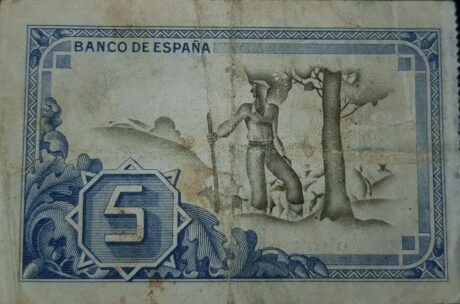 Реверс банкноты 5 песет Банко Испании - Бильбао (Испания) 1937 года