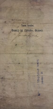 Реверс банкноты 50 песет Банка Испании - Бильбао (Испания) 1936 года
