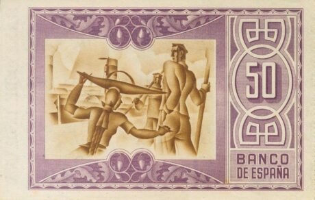 Реверс банкноты 50 песет Банка Испании - Бильбао (Испания) 1937 года