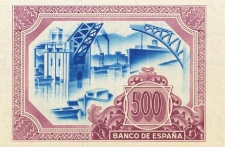 Реверс банкноты 500 песет Банко Испании - Бильбао (Испания) 1937 года