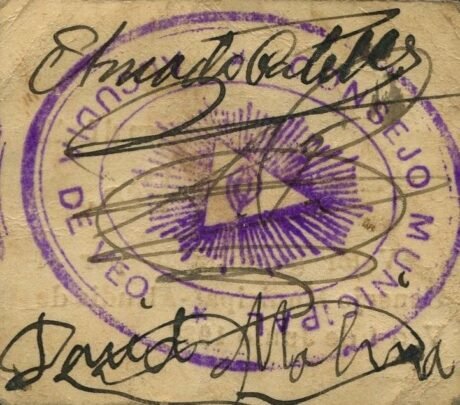 Реверс банкноты 1 peseta Alcudia de Veo (Hiszpania) 1937