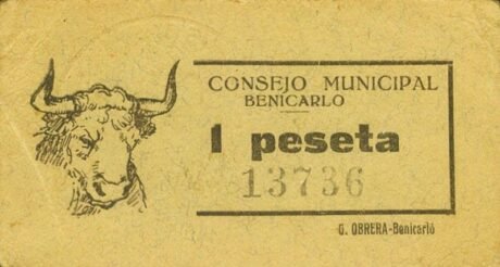 Аверс банкноты 1 песета Беникарло (Испания)