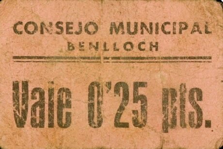 Аверс банкноты 0,25 песеты Бенлох (Испания)