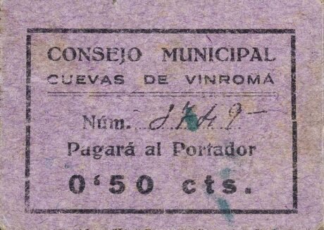 Аверс банкноты 50 centymów Cuevas de Vinroma (Hiszpania)