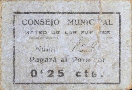 Аверс банкноты 25 сантимов Матео де лас Фуэнтес (Испания)