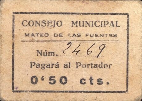 Аверс банкноты 50 centymów Mateo de las Fuentes (Hiszpania)