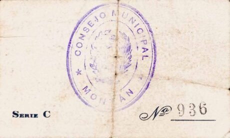 Реверс банкноты 50 сантимов Монтан (Испания) 1937 года