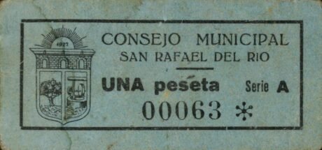 Аверс банкноты 1 песета Сан Рафаэль дель Рио (Испания)
