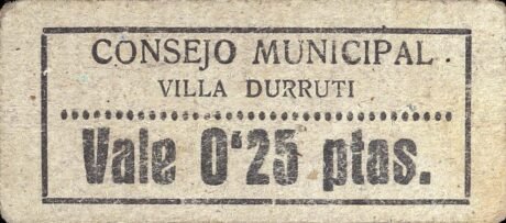 Аверс банкноты 0,25 pesety Villa Durruti (Hiszpania)