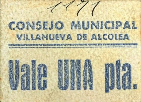 Аверс банкноты 1 peseta Villanueva de Alcolea (Hiszpania)