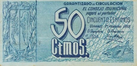 Аверс банкноты 50 centymów Vinaros (Hiszpania) 1937