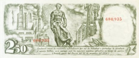 Реверс банкноты 2,50 песет Женералитат Каталонии (Испания) 1936 года