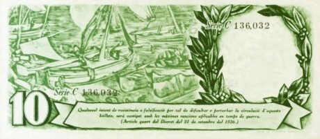 Реверс банкноты 10 песет Женералитата Каталонии. (Испания) 1936 года