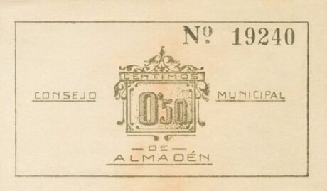 Реверс банкноты 50 centymów Almaden (Hiszpania) 1937