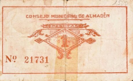 Реверс банкноты 1 peseta Almadén (Hiszpania) 1937