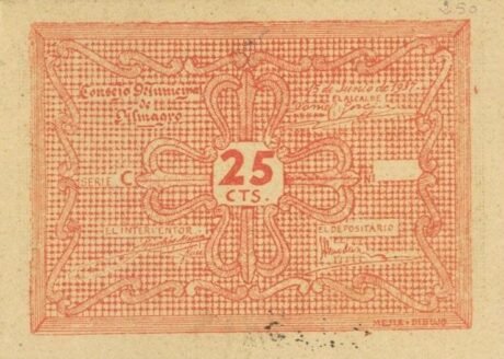 Аверс банкноты 25 centymów Almagro (Hiszpania) 1937