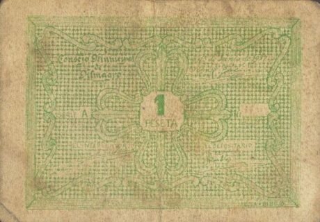 Аверс банкноты 1 песета Альмагро (Испания) 1937 года