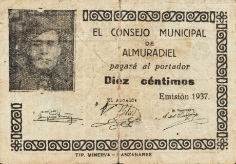 Аверс банкноты 10 сантимов Альмурадиэль (Испания) 1937 года