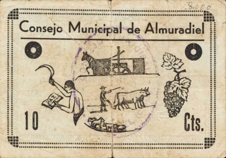 Реверс банкноты 10 сантимов Альмурадиэль (Испания) 1937 года