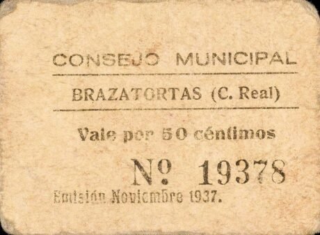 Аверс банкноты 50 centymów Brazatortas (Hiszpania) 1937