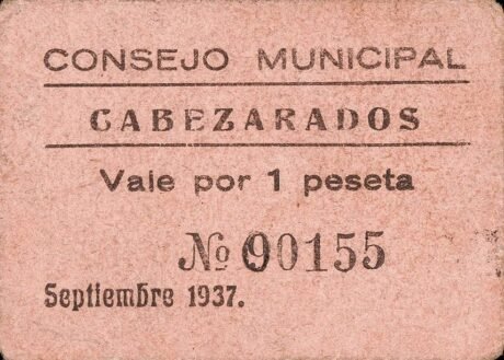 Аверс банкноты 1 peseta Cabezarados (Hiszpania) 1937