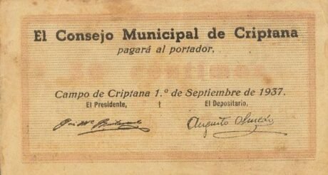 Аверс банкноты 50 centymów Criptana (Hiszpania) 1937