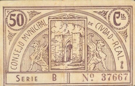 Реверс банкноты 50 centymów Ciudad Real (Hiszpania) 1937