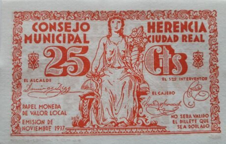Аверс банкноты 25 centymów Herencia (Hiszpania) 1937