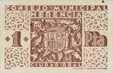 Реверс банкноты 1 peseta Herencia (Hiszpania) 1937