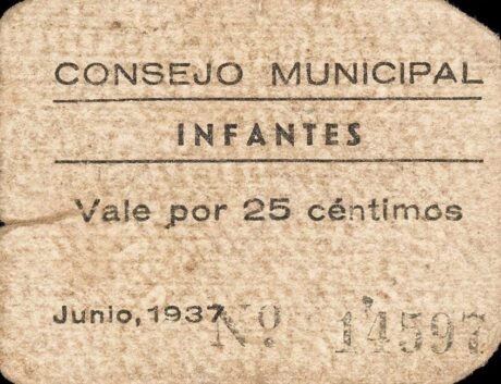 Аверс банкноты 25 centymów Infantes (Hiszpania) 1937