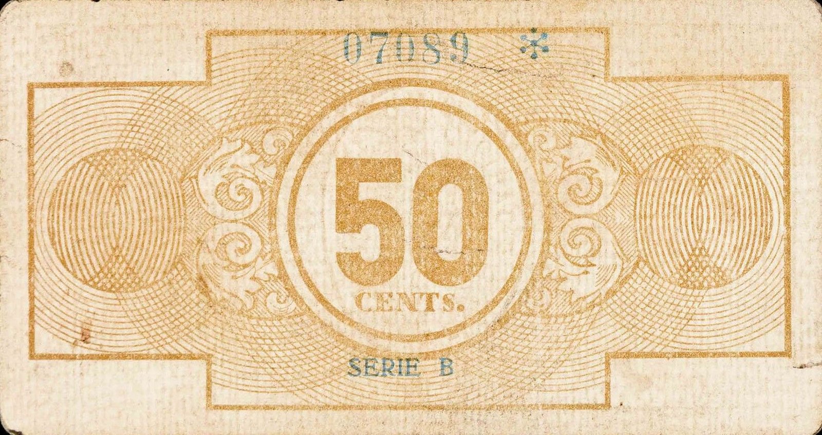 Реверс банкноты 50 сантимов Ла Солана (Испания) 1937 года