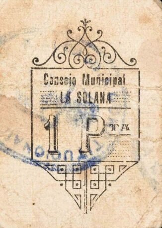 Аверс банкноты 1 peseta La Solana (Spain)