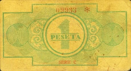 Реверс банкноты 1 peseta La Solana (Hiszpania) 1937