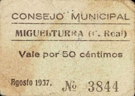 Аверс банкноты 50 сантимов Мигельтурра (Испания) 1937 года