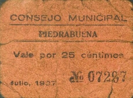 Аверс банкноты 25 сантимов Пьедрабуэна (Испания) 1937 года