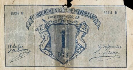 Аверс банкноты 1 песета Пуэртольяно (Испания)