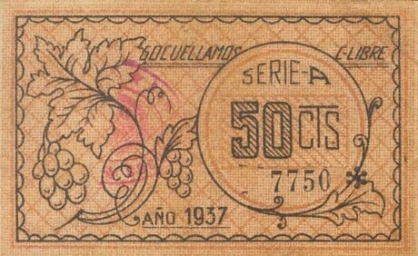 Реверс банкноты 50 centymów socuellamos (Hiszpania) 1937